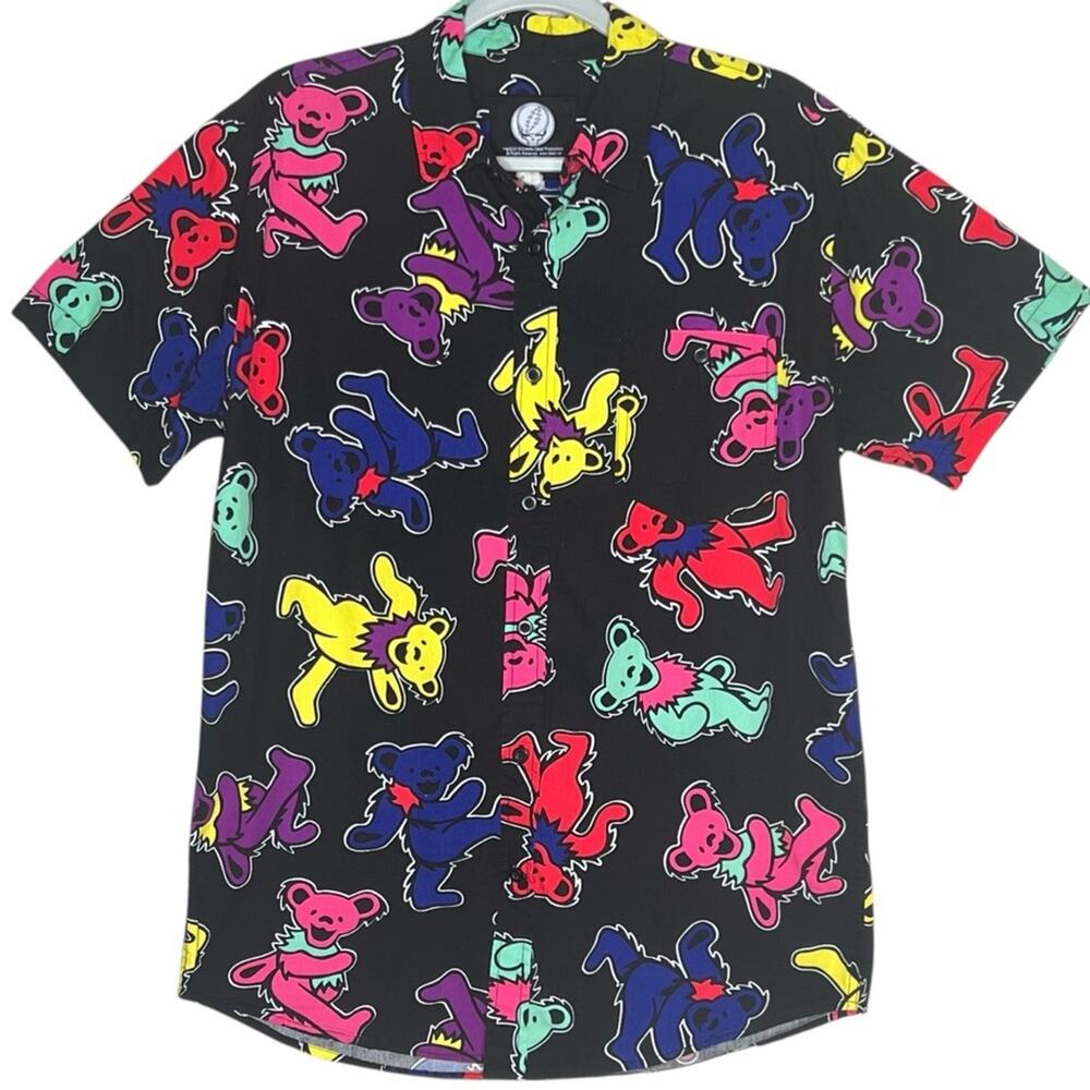 Grateful Dead Dancing Bears Shirt M Black Button Down Psychedelic Band Music